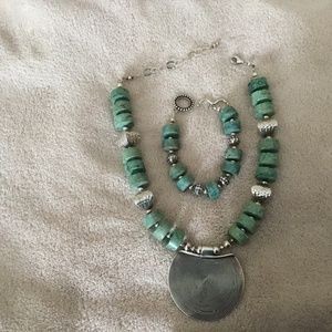 Peruvian Turquoise and Sterling necklace and bracelet
